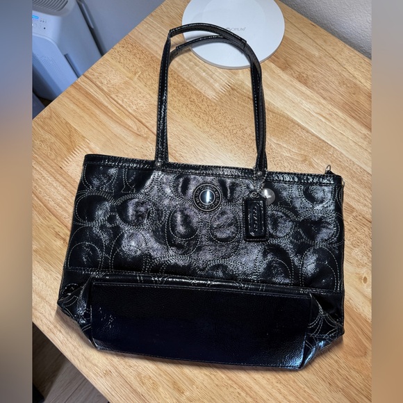 Coach Black Stitched Patent Leather Purse, Double Strap - Picture 14 of 14